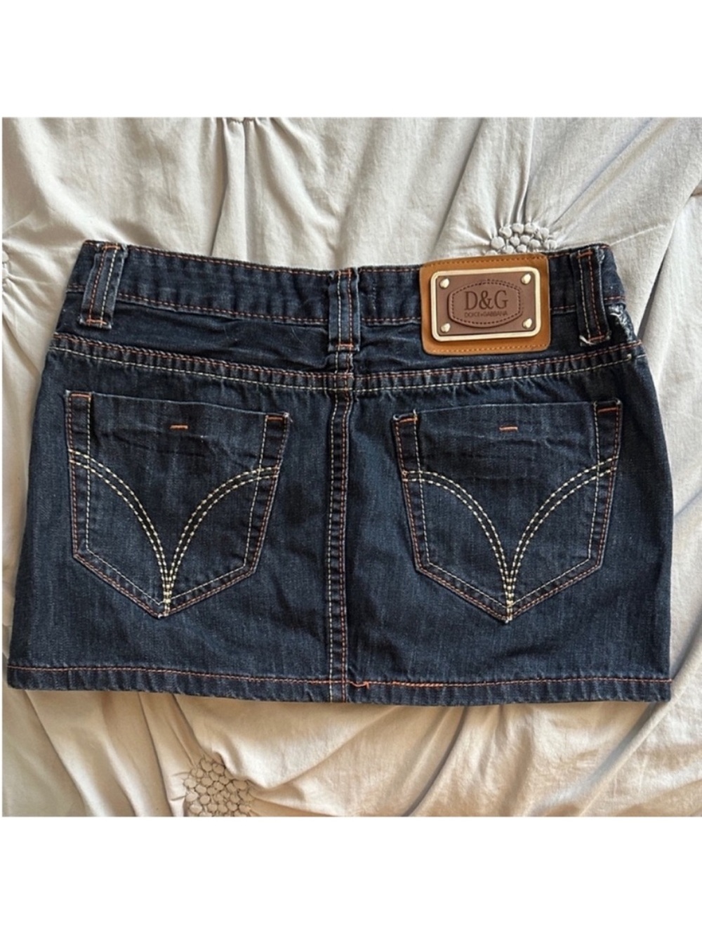 D&G Indigo Denim Mini Skirt with Leather Logo Patch